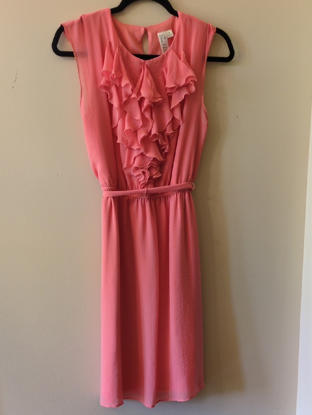 Emma & Michele Coral Pink Ruffle Front Midi Dress